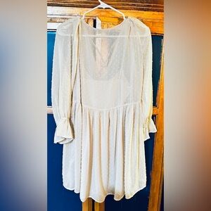 Sheer Cream Long Sleeve Dress
